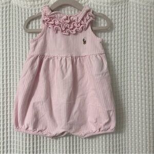 Ralph Lauren Light Pink Ruffle-Trim Baby Bubble Romper